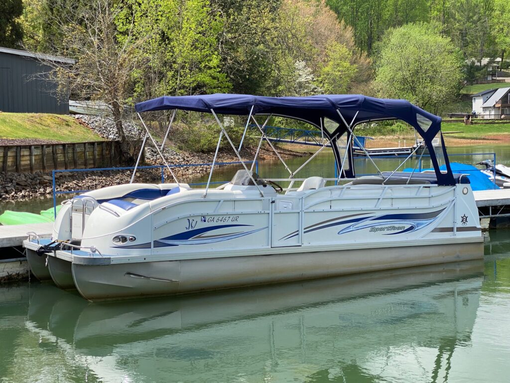 Classic Blue JC TriToon Rental Boat Lake Chatuge Hiawassee GA